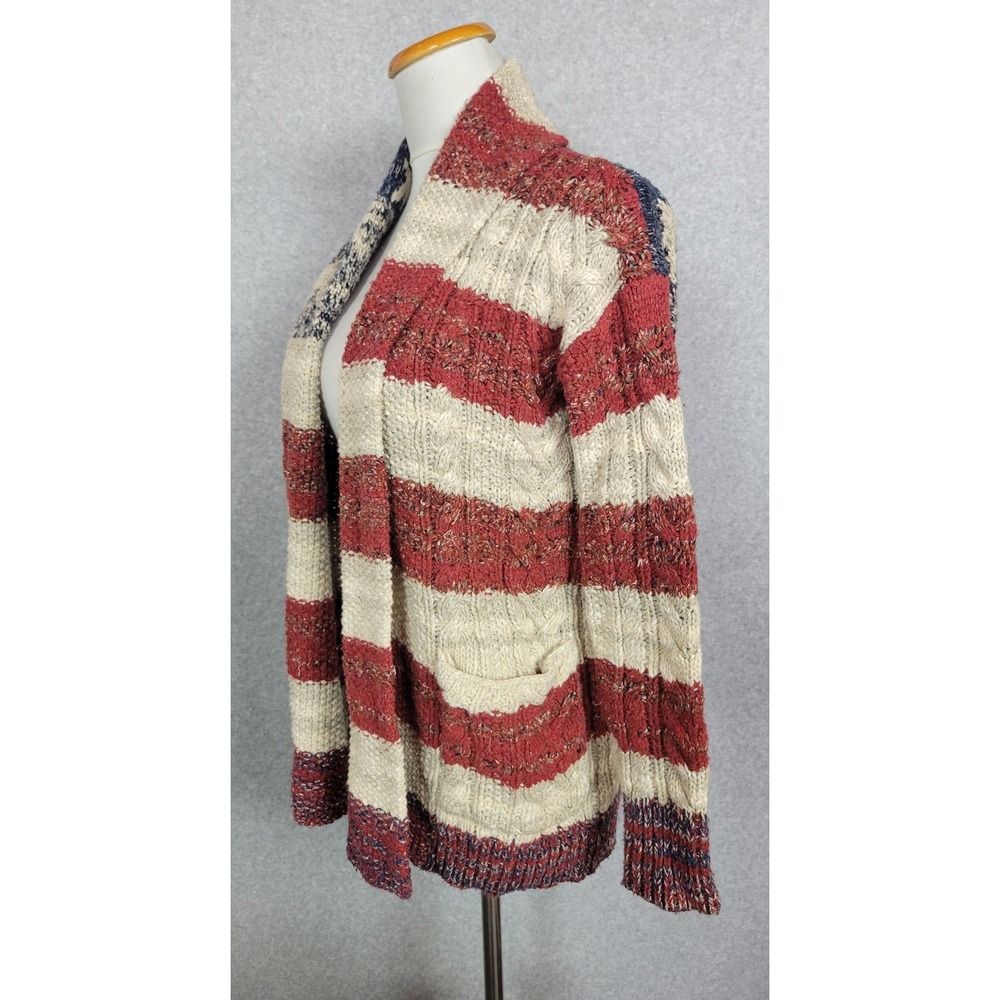 Denim & Supply Ralph Lauren American Flag Cable Knit Shawl Cardigan XS Red White - Picture 5 of 11